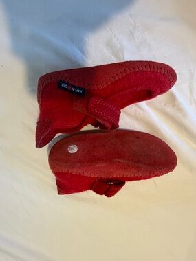 Haflinger Bright Red Suede Baby Moccasins with Hook Strap